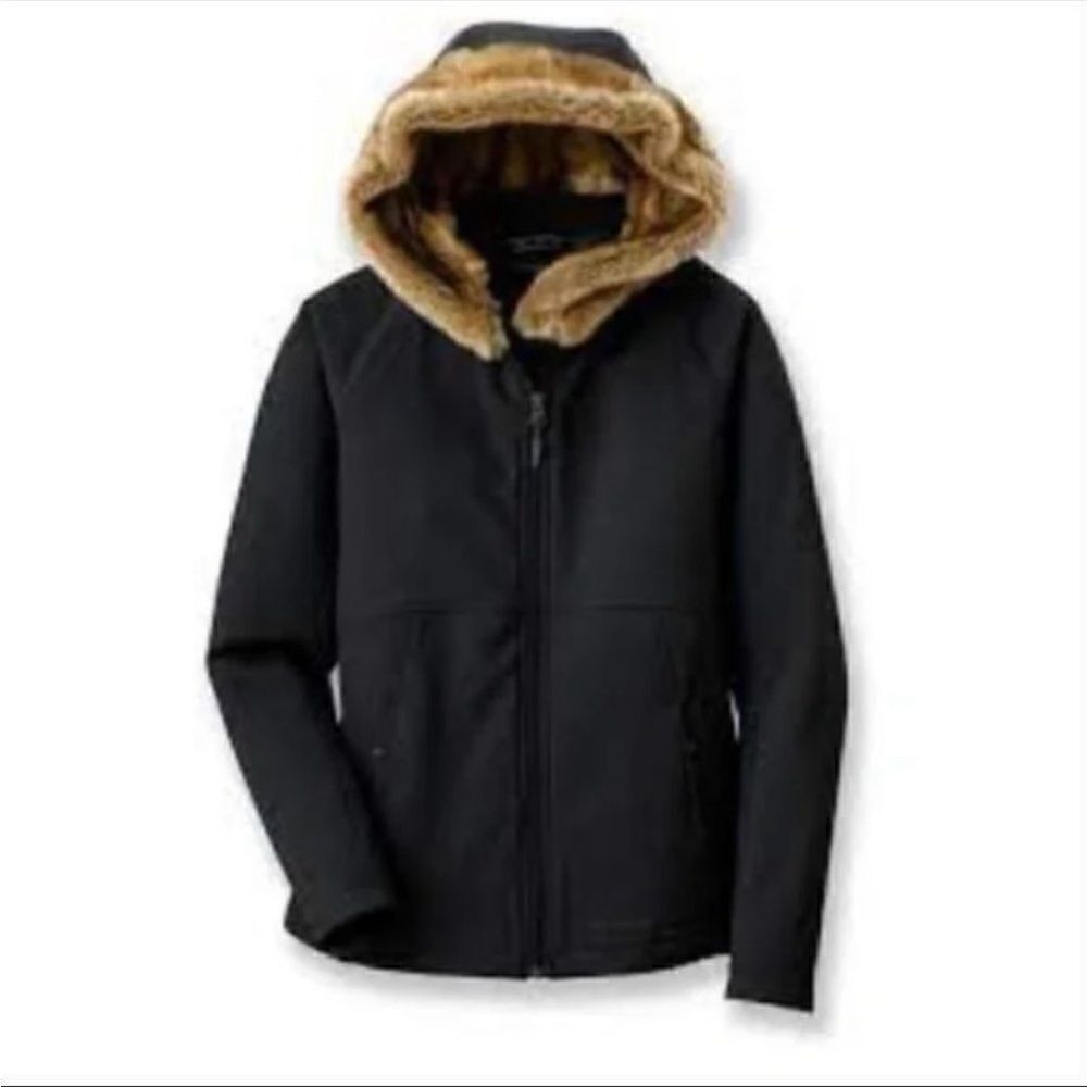 Marmot Faux Fur Hood Black Zip Jacket in Black